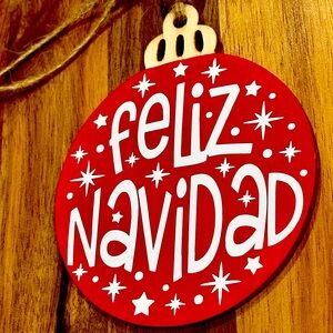 Feliz Navidad wooden Christmas ornament